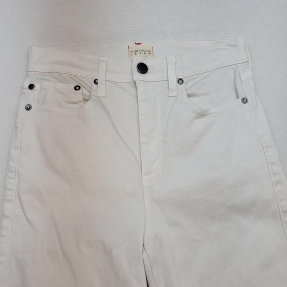 Alice + Olivia Jeans Womens 26 White Zoe Ruffle Split Hem Vintage Sugar Mid Rise - Picture 2 of 12